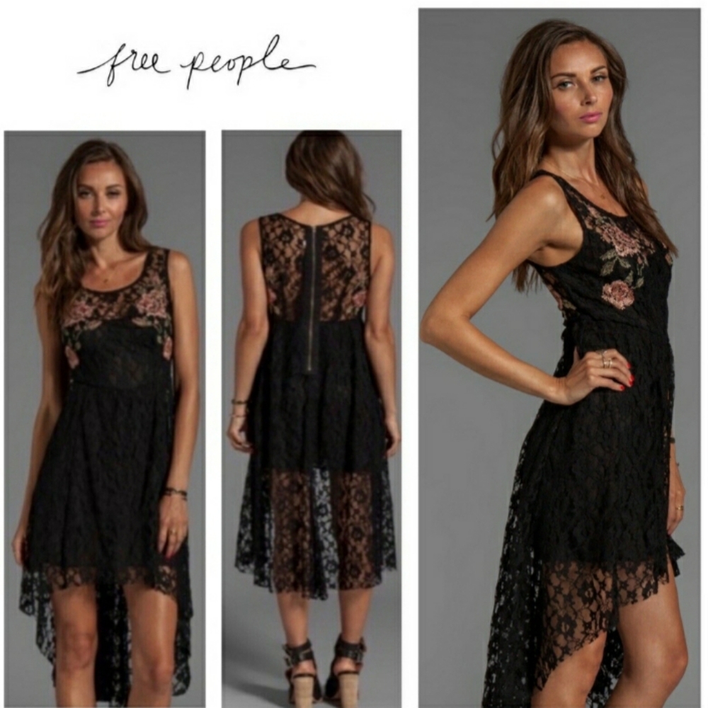 Free People Black Sheer Lace Dress